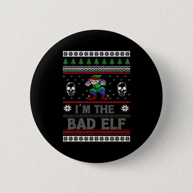 Bad Elf Ugly Christmas For Elves Lover  2 Inch Round Button (Front)