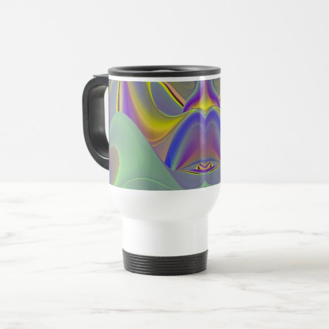 Bad Face , Abstract 3D Rainbow Art Travel Mug (Front Left)
