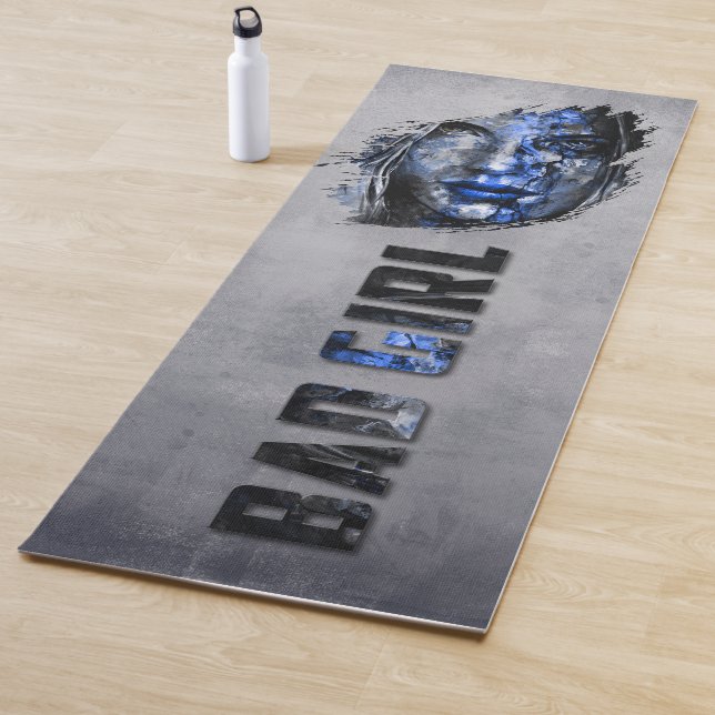 Bad Girl rustic grey blue Yoga Mat (In Situ)