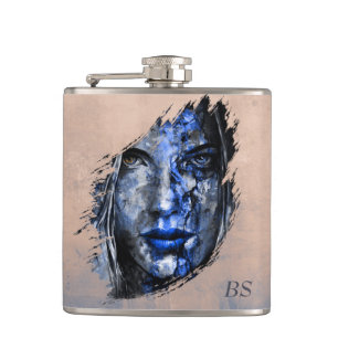 Bad Girl rustic Rose Gold Blue monogram Hip Flask