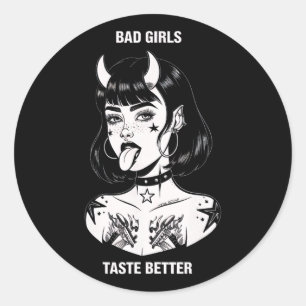 Bad Girls Taste Better Tattoo Devil Halloween Men  Classic Round Sticker