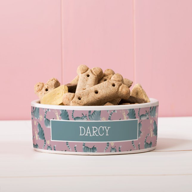 Bad Grey Tabby Cats Knocking Stuff Over Pattern (Bad Grey Tabby Cats Knocking Stuff Over Pet Bowl (add your own pet name and change the colour!))