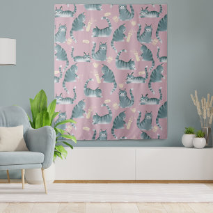 Bad Grey Tabby Cats Knocking Stuff Over Pattern Tapestry