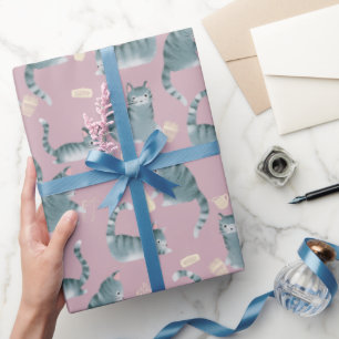 Bad Grey Tabby Cats Knocking Stuff Over Pattern Wrapping Paper