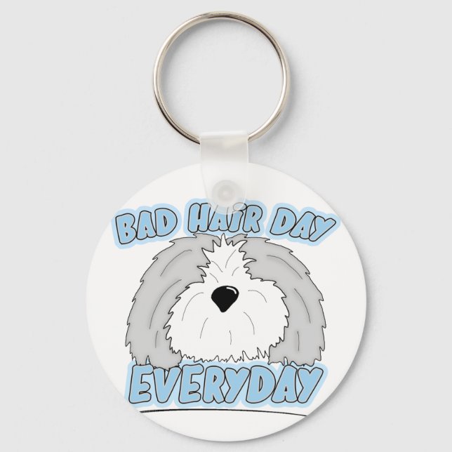 Bad Hair Day Sheepdog Keychain (Front)