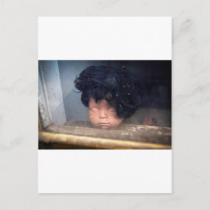Bad Hair Day Vintage Doll In Window With Hair Postcard
