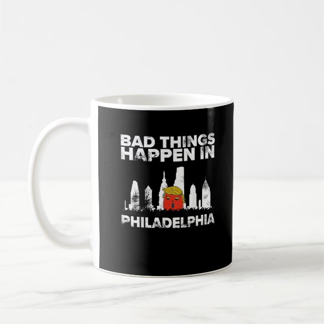 Bad Happen Philadelphia Halloween Spooky Trumpkin Coffee Mug (Left)