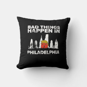 Bad Happen Philadelphia Halloween Spooky Trumpkin Throw Pillow