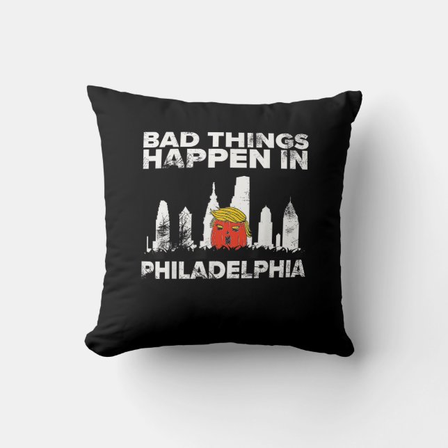 Bad Happen Philadelphia Halloween Spooky Trumpkin Throw Pillow (Front)