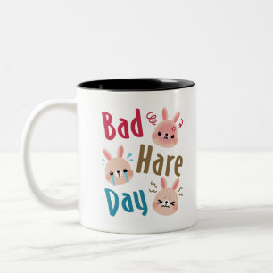 Bad Hare Day Funny Bunny Rabbit Kawaii Easter Two-Tone Coffee Mug