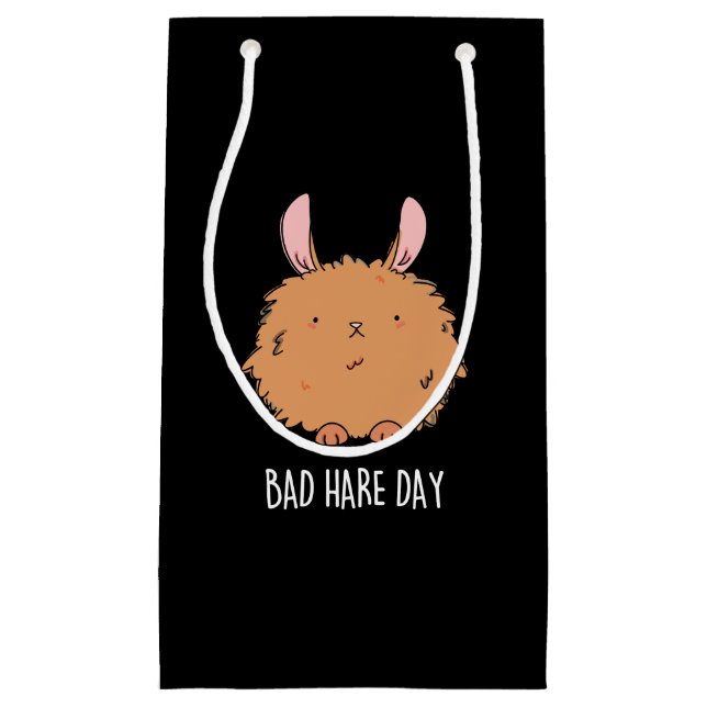 Bad Hare Day Funny Rabbit Pun Dark BG Small Gift Bag (Front)