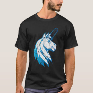 Bad Horse Unicorn With Chainsaw And Blue Flames T-Shirt
