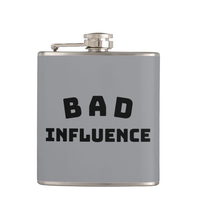 BAD Influence Flask–Bold and Funny Hip Flask (Front)