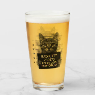 Bad Kitty Cat Police Arrest Photo Funny Beer  Glass