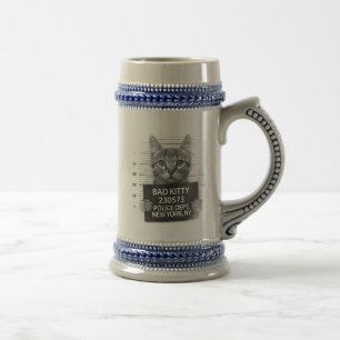 Bad Kitty Cat Police Arrest Photo Funny Beer Stein
