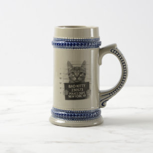 Bad Kitty Cat Police Arrest Photo Funny  Beer Stein