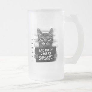 Bad Kitty Cat Police Arrest Photo Funny  Frosted Glass Beer Mug