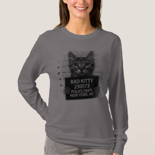 Bad Kitty Cat Police Arrest Photo Funny T-Shirt