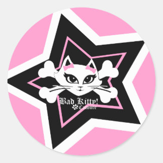 Bad Kitty Little Pink Stickerz Classic Round Sticker