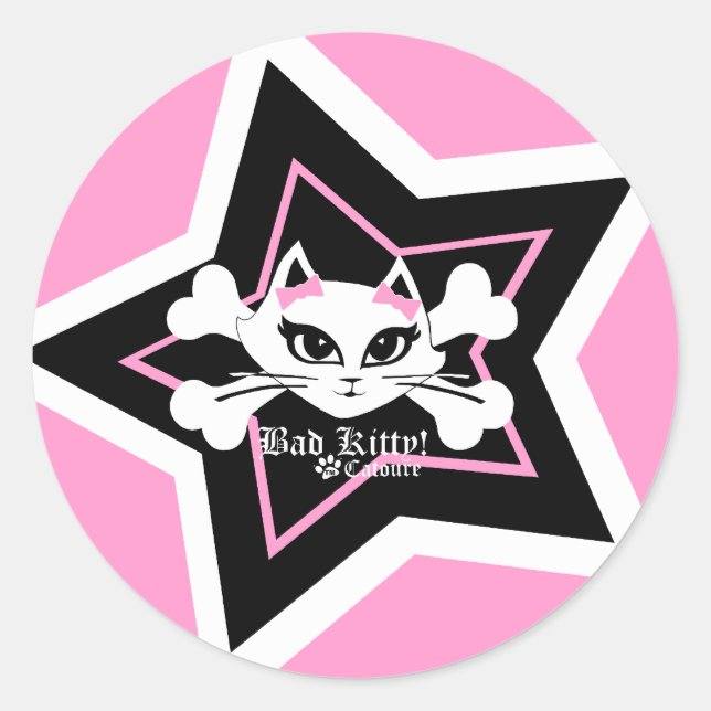 Bad Kitty Little Pink Stickerz Classic Round Sticker (Front)