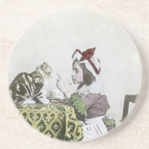 Bad Kitty Victorian Tea Party Vintage Little Girl Coaster