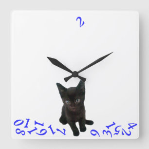 ~Bad Kitty~ WALL CLOCK/BLUE Square Wall Clock