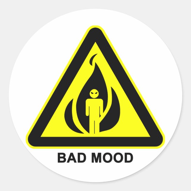 Bad Mood Warning Sign Sticker (Front)