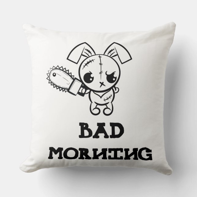 Bad Morning Grumpy Voodoo Bunny T-Shirt Throw Pillow (Front)