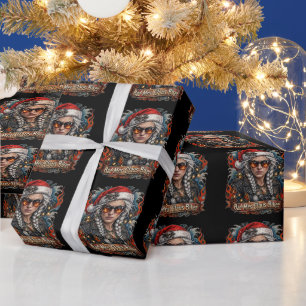 Bad Mrs Claus Biker, Biker Grandma Christmas Gift Wrapping Paper