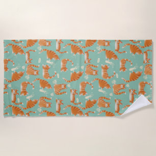 Bad Orange Tabby Cats Knocking Stuff Over Pattern Beach Towel
