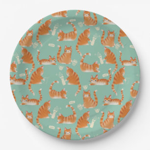 Bad Orange Tabby Cats Knocking Stuff Over Pattern Paper Plate