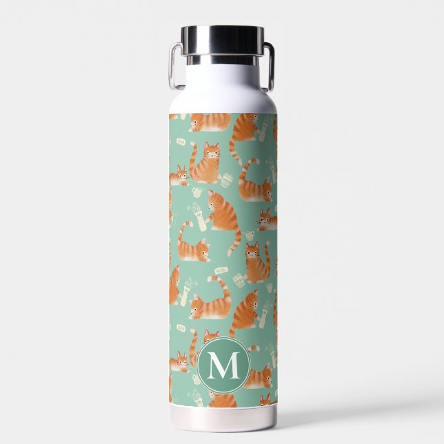 Bad Orange Tabby Cats Knocking Stuff Over Pattern Water Bottle (Front)