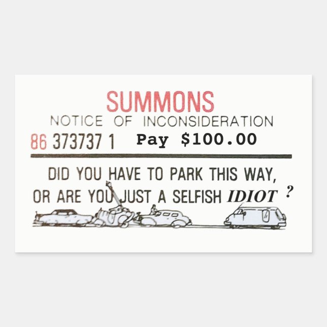 Bad Parking Summons Sticker (Front)