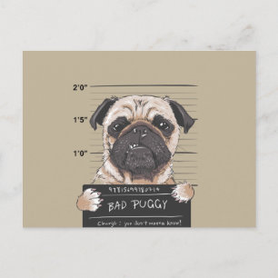 Bad Pug Dog in Jail Postcard