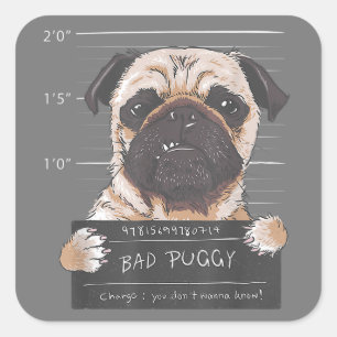 Bad Puggy Charge You Don't Wanna Know Dog Dad Pug  Square Sticker
