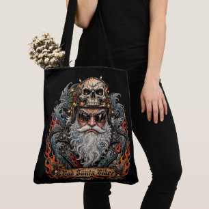 Bad Santa Biker, Badass Biker Santa Skull Tote Bag