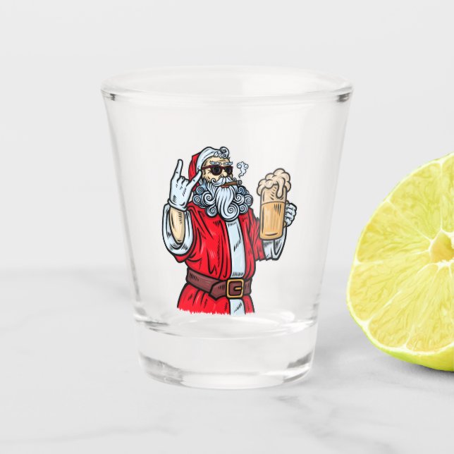 Bad Santa Claus, Rock, Beer and Cigar Shot Glass (Front)