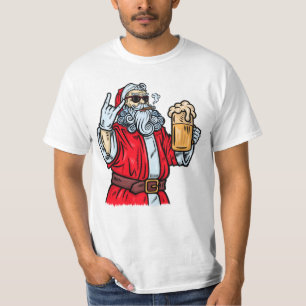 Bad Santa Claus, Rock, Beer and Cigar T-Shirt