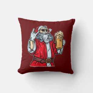 Bad Santa Claus, Rock, Beer and Cigar Throw Pillow