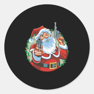 bad santa claus with guns - funny christmas   classic round sticker