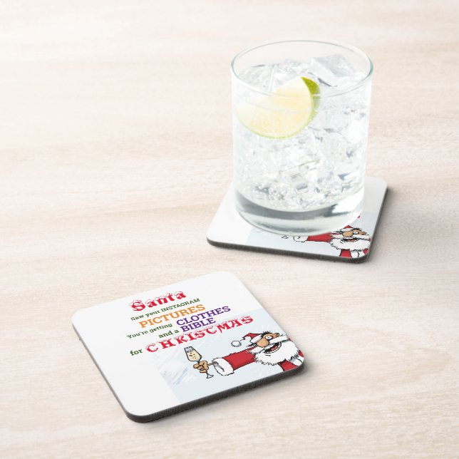 Bad Santa Drinking Wine Funny  Coaster (Right Side)