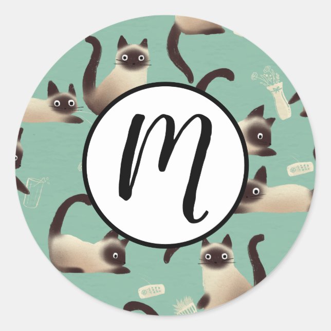 Bad Siamese Cats Knocking Stuff Over Classic Round Sticker (Front)