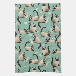 Bad Siamese Cats Knocking Stuff Over Kitchen Towel