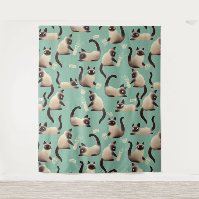 Bad Siamese Cats Knocking Stuff Over Tapestry (Front)