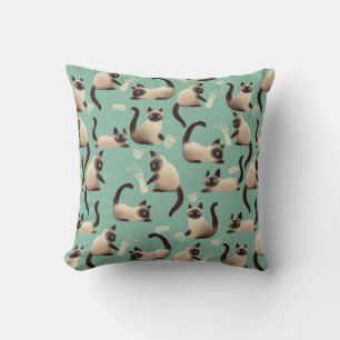 Bad Siamese Cats Knocking Stuff Over Throw Pillow