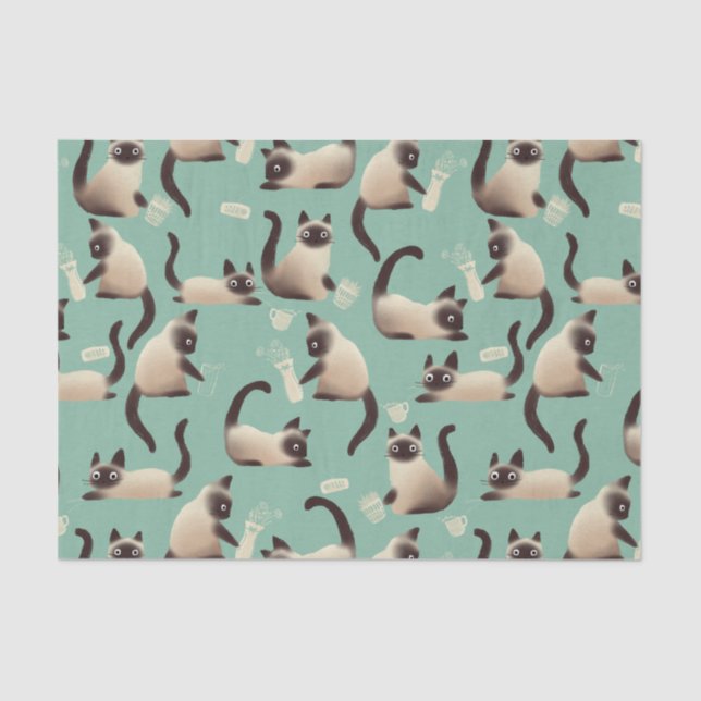 Bad Siamese Cats Knocking Stuff Over Tissue Paper (Front)