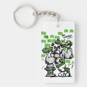 Bad To The Bone Bulldog Gangster Art Keychain