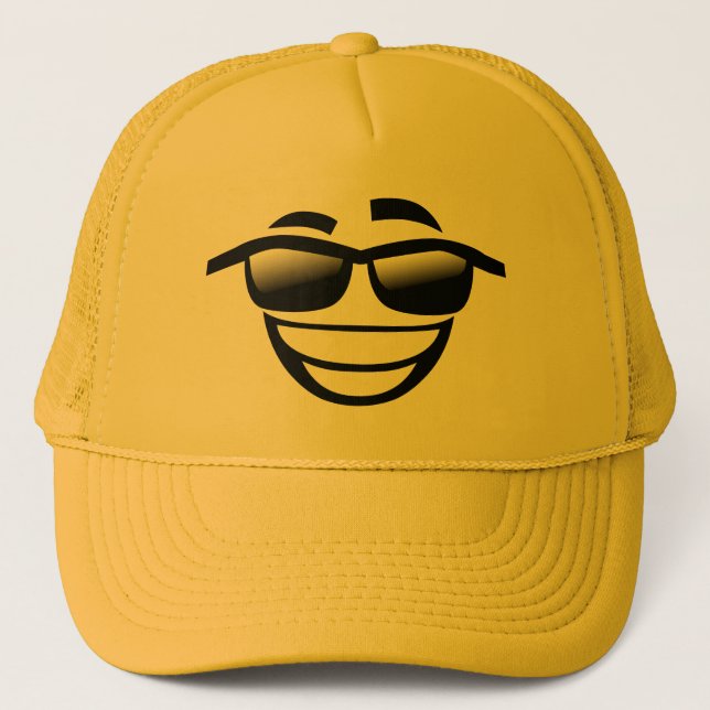 Bad to the Bone cool guy Emoji Trucker Hat (Front)