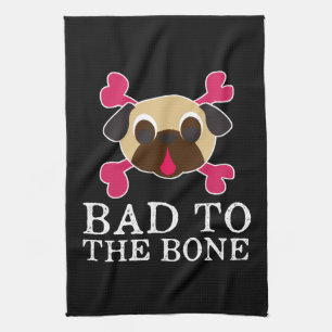 Bad To The Bone Fawn Pug And Crossbones Kitchen Towel