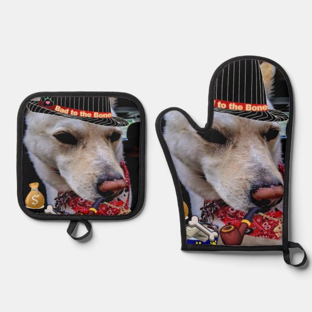 Bad to the Bone  Oven Mitt & Pot Holder Set (Front)